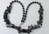 CGN315 27.5 inches chinese crystal,garnet & black agate beaded necklaces