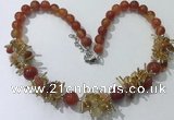 CGN355 19.5 inches chinese crystal & red agate beaded necklaces