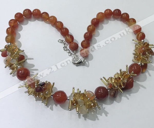 CGN355 19.5 inches chinese crystal & red agate beaded necklaces