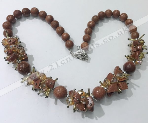 CGN359 19.5 inches chinese crystal & goldstone beaded necklaces