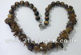 CGN362 19.5 inches chinese crystal & yellow tiger eye beaded necklaces