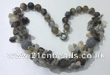 CGN378 19.5 inches round & chips grey agate beaded necklaces