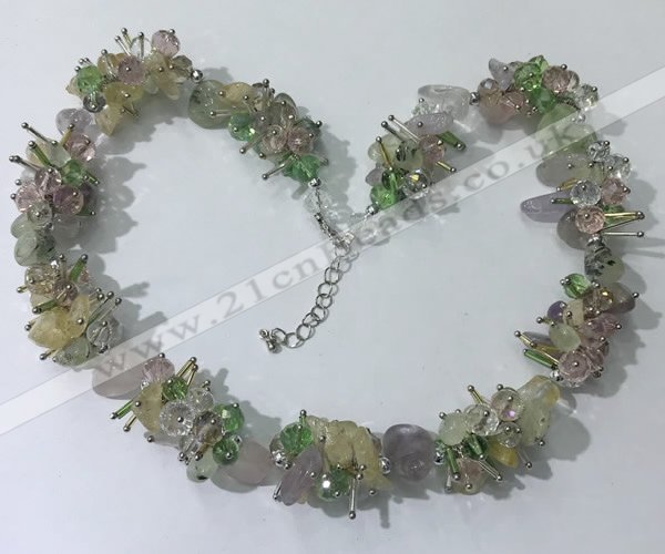 CGN405 19.5 inches chinese crystal & mixed quartz chips beaded necklaces