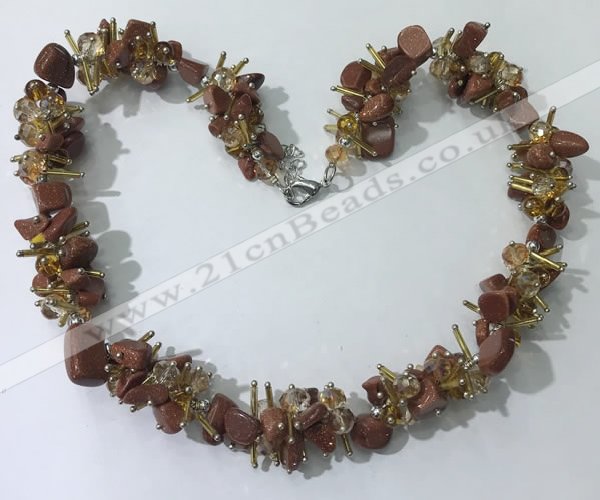 CGN411 19.5 inches chinese crystal & goldstone chips beaded necklaces