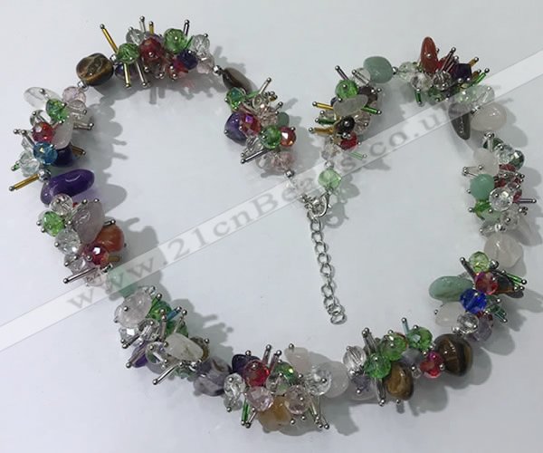 CGN417 19.5 inches chinese crystal & mixed gemstone chips beaded necklaces