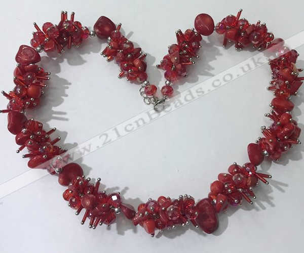 CGN419 19.5 inches chinese crystal & coral chips beaded necklaces