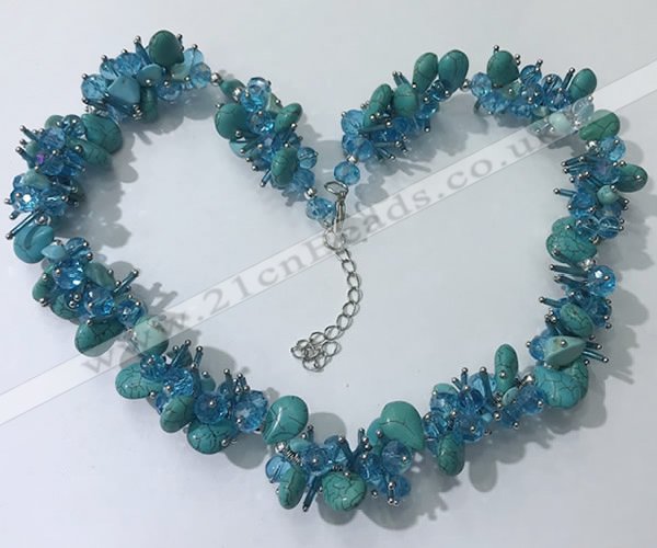 CGN420 19.5 inches chinese crystal & turquoise beaded necklaces