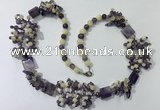 CGN451 25.5 inches chinese crystal & mixed gemstone beaded necklaces