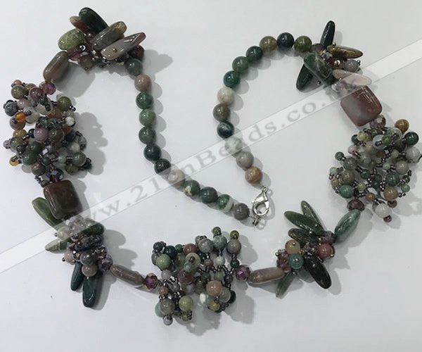 CGN453 25.5 inches chinese crystal & Indian agate beaded necklaces