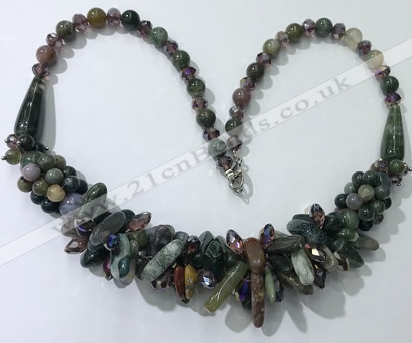 CGN467 22 inches chinese crystal & Indian agate beaded necklaces