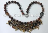 CGN476 21.5 inches chinese crystal & striped agate beaded necklaces