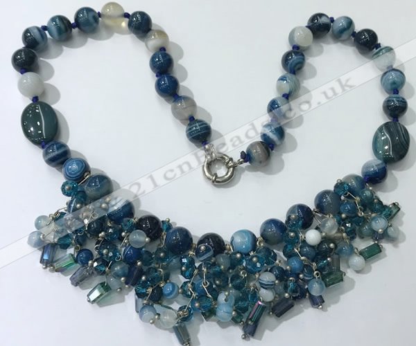 CGN483 21.5 inches chinese crystal & striped agate beaded necklaces