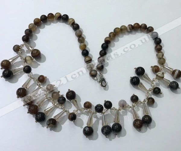 CGN496 21 inches chinese crystal & striped agate beaded necklaces