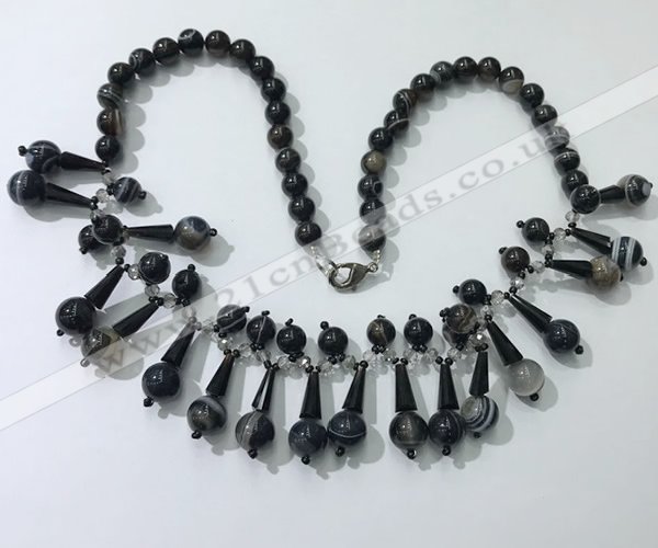 CGN497 21 inches chinese crystal & striped agate beaded necklaces