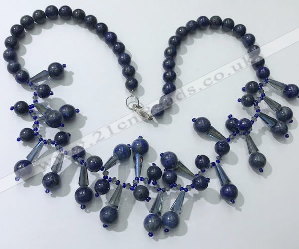 CGN505 21 inches chinese crystal & lapis lazuli beaded necklaces