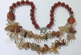 CGN520 23.5 inches chinese crystal & red agate beaded necklaces