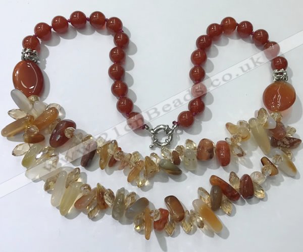 CGN520 23.5 inches chinese crystal & red agate beaded necklaces