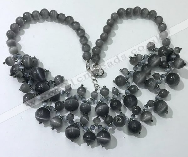 CGN557 19.5 inches stylish 4mm - 12mm cat eye beaded necklaces