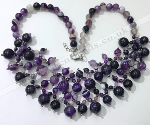 CGN569 19.5 inches stylish 4mm - 12mm striped agate beaded necklaces