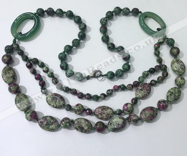 CGN604 23.5 inches imitation ruby zoisite gemstone beaded necklaces