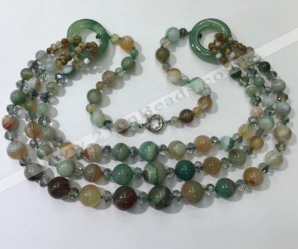 CGN628 24 inches chinese crystal & striped agate beaded necklaces