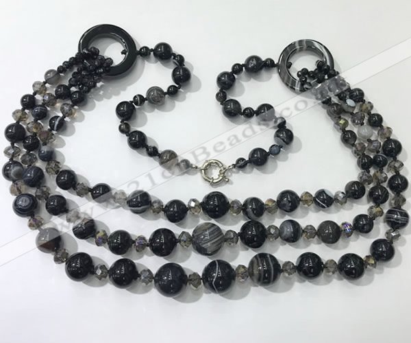 CGN631 24 inches chinese crystal & striped agate beaded necklaces