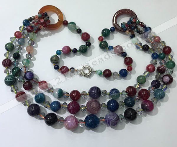CGN632 24 inches chinese crystal & striped agate beaded necklaces