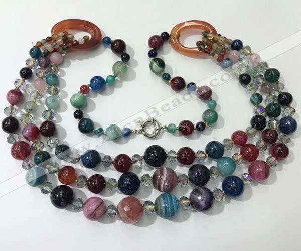 CGN643 24 inches chinese crystal & striped agate beaded necklaces