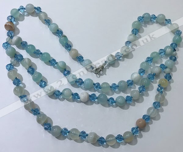 CGN655 22 inches chinese crystal & striped agate beaded necklaces