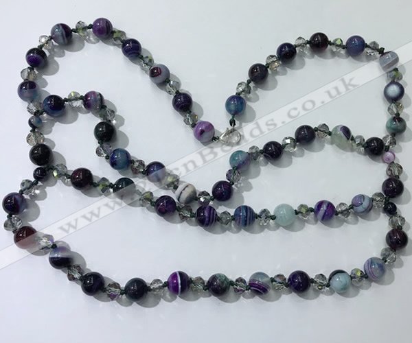 CGN663 22 inches chinese crystal & striped agate beaded necklaces