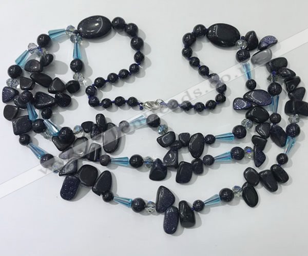 CGN683 23.5 inches chinese crystal & blue goldstone beaded necklaces