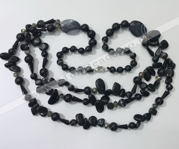 CGN687 23.5 inches chinese crystal & black agate beaded necklaces