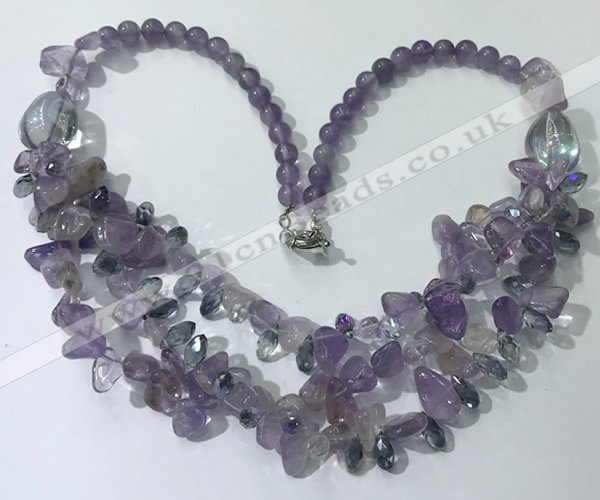 CGN696 22.5 inches chinese crystal & amethyst beaded necklaces