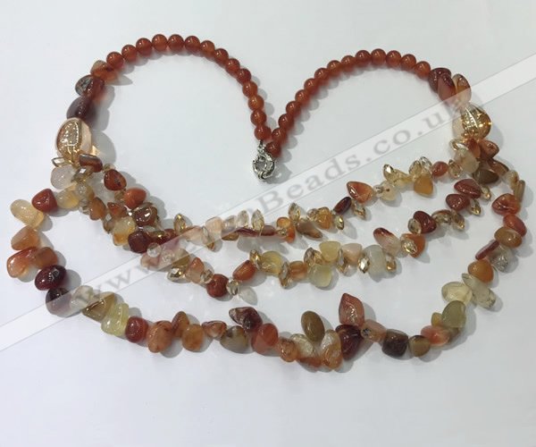 CGN700 22.5 inches chinese crystal & red agate beaded necklaces