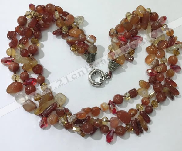 CGN712 22 inches fashion 3 rows red agate beaded necklaces
