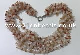 CGN723 19.5 inches stylish 6 rows red agate & rose quartz chips necklaces