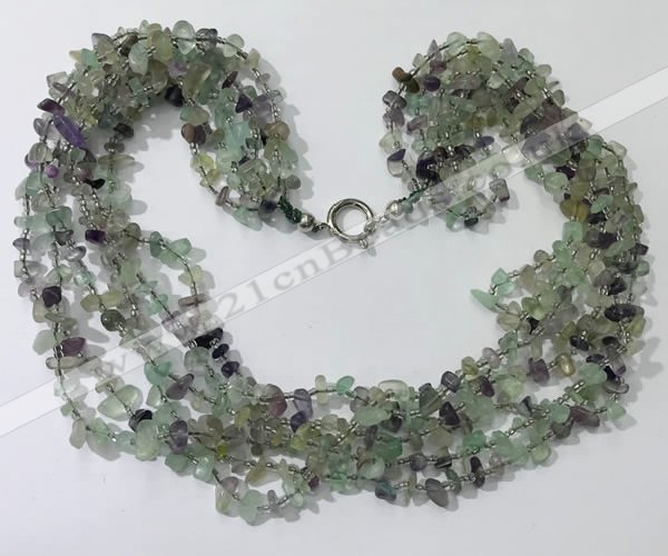 CGN725 19.5 inches stylish 6 rows fluorite chips necklaces