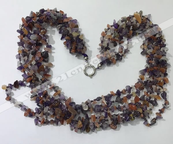 CGN736 19.5 inches stylish 6 rows mixed gemstone chips necklaces