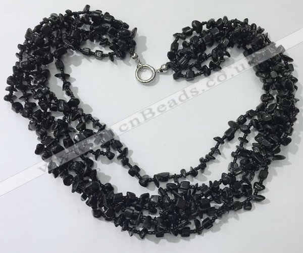 CGN738 19.5 inches stylish 6 rows black agate chips necklaces