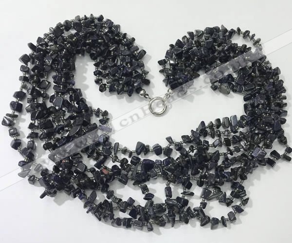 CGN748 19.5 inches stylish 8 rows blue goldstone chips necklaces