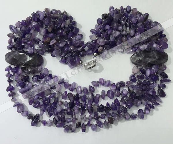 CGN756 20 inches stylish 6 rows amethyst chips necklaces