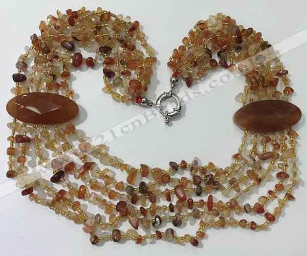 CGN762 20 inches stylish 6 rows red agate chips necklaces