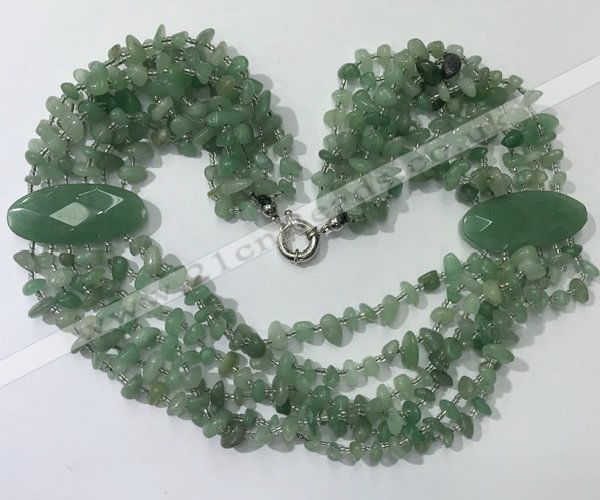 CGN765 20 inches stylish 6 rows green aventurine chips necklaces