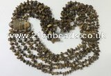 CGN768 20 inches stylish 6 rows yellow tiger eye chips necklaces