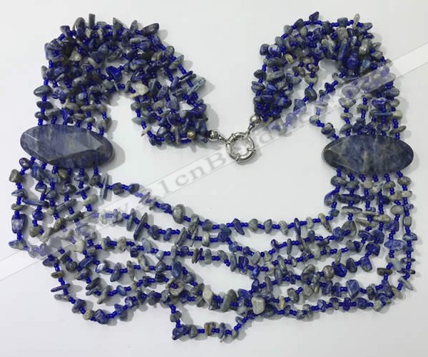 CGN769 20 inches stylish 6 rows lapis Lazuli chips necklaces