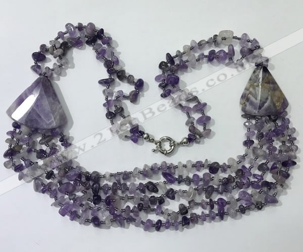 CGN782 23.5 inches stylish amethyst gemstone chips necklaces