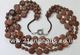 CGN800 23.5 inches stylish 3 rows round & coin goldstone necklaces