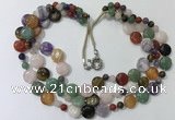 CGN803 23.5 inches stylish 3 rows round & coin mixed gemstone necklaces