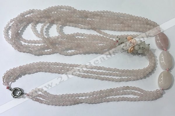 CGN845 30 inches trendy rose quartz long beaded necklaces