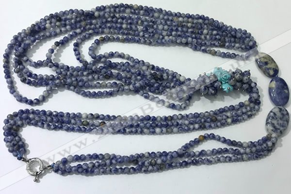 CGN848 30 inches trendy blue spot stone long beaded necklaces